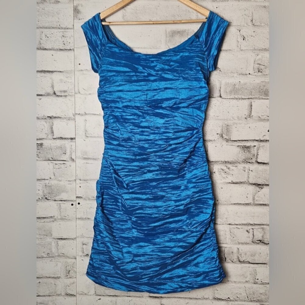 Alex Evenings Blue Ruched Sheath Cocktail Dress Formal Size 12